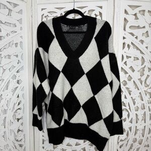 Black Tape Checkered V Neck Sweater